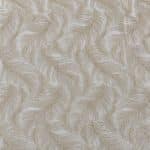 Flat view of ivory embroidered chiffon displaying a continuous pattern of overlapping feather-like motifs with subtle tonal sequin details.