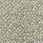 Close-up of silver-grey silk jacquard laid flat, showing a dense pattern of irregular lime green dots with textured grey-green shadows.